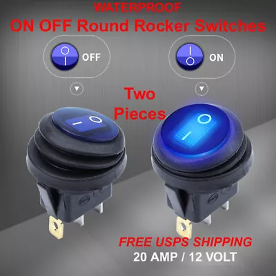 2X 12V 20A Waterproof Round On/Off Rocker Switch Car Auto Boat SPST Marine Blue • $5.49