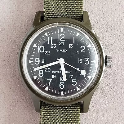 Vintage Timex Camper Field Watch 24-Hour Dial Manual Wind Green Band 35mm • $145