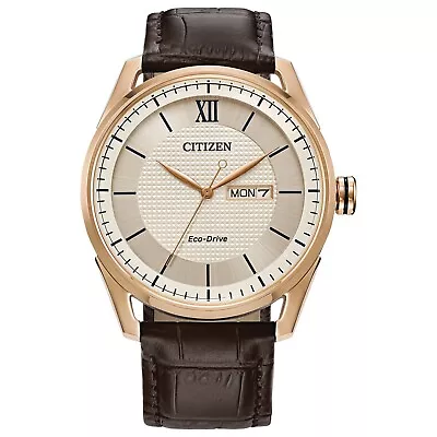 Citizen Eco-Drive Men's Classic Calendar Day Brown Leather Watch 42MM AW0082-01A • $104.99