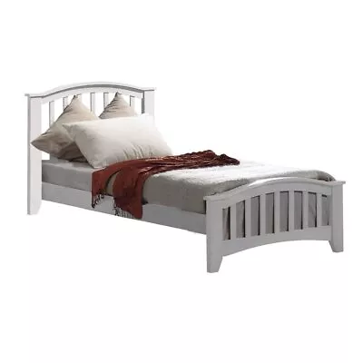 Mission Style Wooden Twin Bed With Arched Slatted Headboard And Footboard White • $740.54