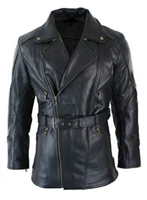 Long Trench Coat Men Black Trench Coat Mens Leather Long Trench Coat Me • $142.12