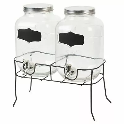 2 X 4L Dual Double Glass Party Bar Drinks Beverage Dispenser With Stand Large • £32.95