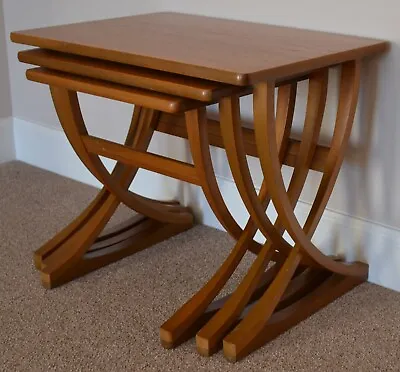 Vintage Mid Century NATHAN Teak 1960s Nest Of 3 Side Coffee Tables • £129.99