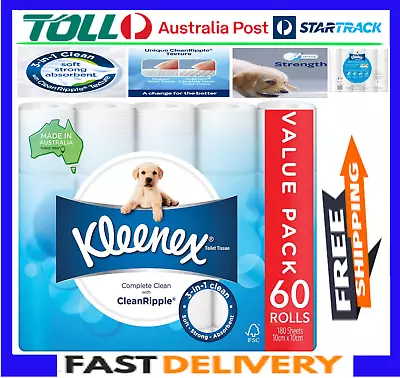 Kleenex Complete Clean Toilet Paper 60 Count (1x60 Rolls) - Free Postage • $37.23