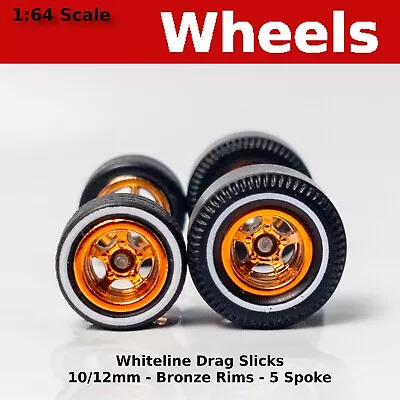 Muscle Car - Bronze 5 Spoke Whiteline Drag Slicks - 10/12mm For Hot Wheels • $3.99