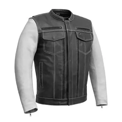 Men's Cafe Style MCJ Leather CE Armored Motorcycle Jacket Vincent FirstMFG • $399.99