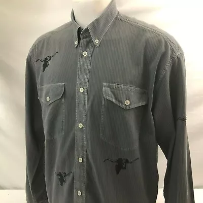 Roper Men's LS Western Shirt Large Gray Striped Longhorn Cattle 100% Cotton   • $19.99