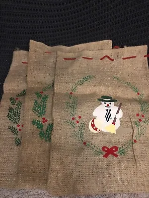 Vintage Burlap Draw String Gift Bags Sack Christmas 22”x 14” Lot Of 3 • $18