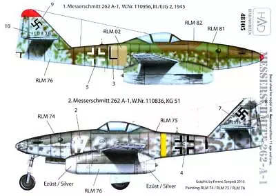 Hungarian Aero Decals 1/48 MESSERSCHMITT Me-262A-1 Jet Fighter • $10.99