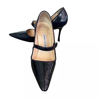 Manolo Blahnik Black Patent Leather Pointed Toe Pumps Size 37 • $125