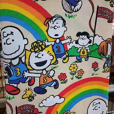 Vtg Peanuts Snoopy Charlie Brown  Marathon  Curtain Drapes Fabric 2 Panels 62 L • $74.99