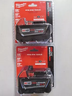 2 Pack Milwaukee 48-11-1850 5ah Batteries M18 XC NEW • $99.99