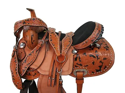 Cowboy Western Saddle 15 16 17 Barrel Racing Pleasure Used Tooled Leather Tack • $266.58