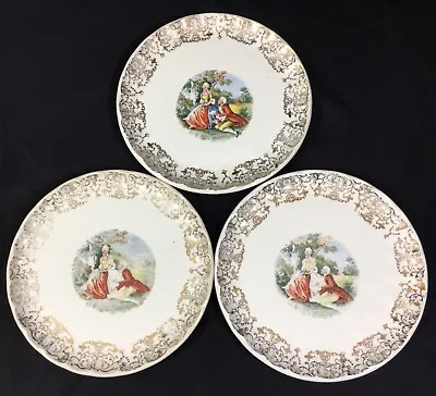 W.S. George Bolero Colonial Courting Couple Warranted 22k Gold Plates Set Of 3 • $12