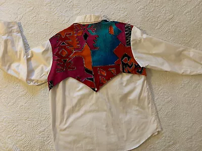 Vintage Cowboy Threads Women’s Cotton Aztec White Button Up Shirt Sz XL READ • $9.99