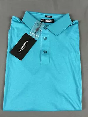 J Lindeberg Golf Shirt Polo Blake Slim Fit Large Blue Polyester NWT MSRP $85 • $58.84