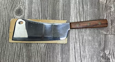 Vintage Robinson Knife Co Cleaver Carbon Steel With Paper Sleeve Wood Handle • $20