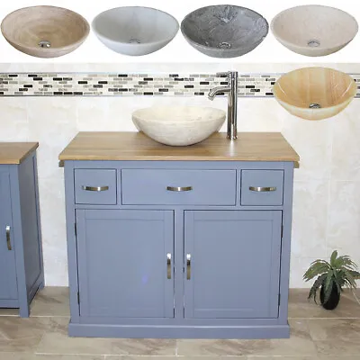 Bathroom Vanity Unit | Grey Cabinet Wash Stand With Stone Basin • £664