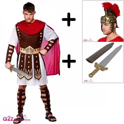 Roman Centurion COSTUME + HARD HELMET + SWORD Mens Gladiator Soldier Fancy Dress • £32.95