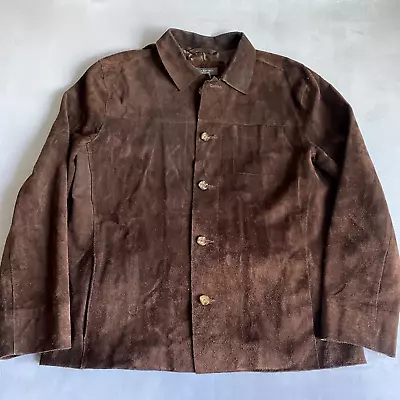 Banana Republic Jacket Mens Large Brown Leather Suede Vintage Button Up Lined • $68.77