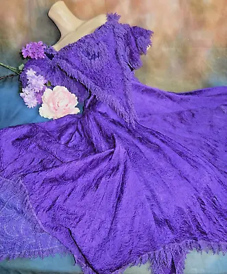 Vintage CAROLE LEE Couture DRESS London Wearable Art PURPLE Crinkle SILK Corset • $379.95