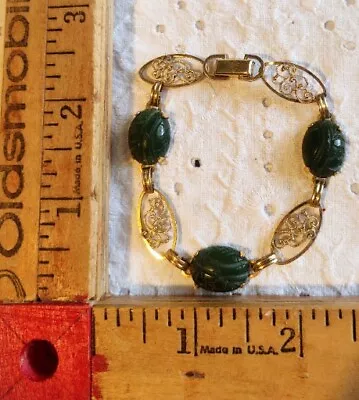 Vntg Van Dell 1/20/12k Gold Filled Carved Nephrite/Jade Bracelet 7.5  10.4g  • $31