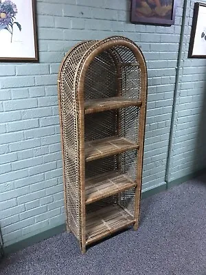 Vtg Wicker 4 Tier Shelving Unit Shelf 58” X 23” Wide X 11 1/4” Deep Boho Granny • $195