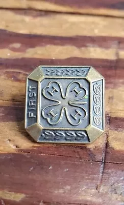 Vintage Bronze Square Small 4-H Club Pin Metal FIRST Mini Tiny Clover 4 H  • $12.99