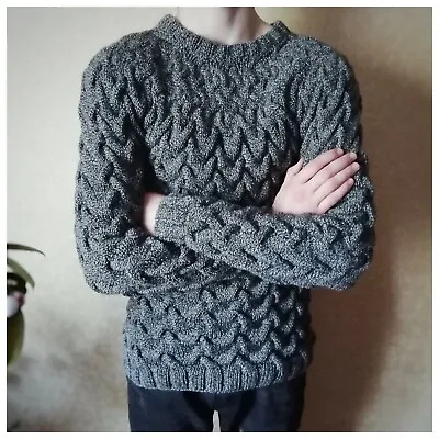 Wool Men`s Knitted Sweater Winter Warm Gray Melange Turtleneck Elegant Pullover • $140