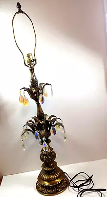 Vintage Art Nouveau Hollywood Regency  Figural Palm Leaves Crystal Table Lamp  # • $275