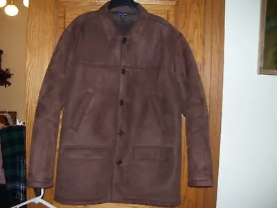 LANDS END Men's Suede Lined Brown Jacket - Large 42 / 44 • $29.99