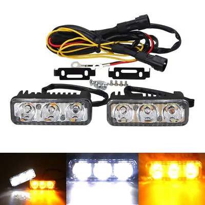 2pcs Car Daytime Running Light 3 LED White DRL Amber Turn Signal Front Fog Lamp • $12.82