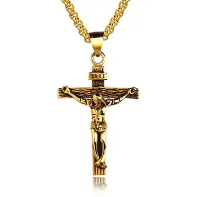 Men's Stainless Steel Jesus Christ Crucifix Cross Pendant Chain Necklace • $7.99