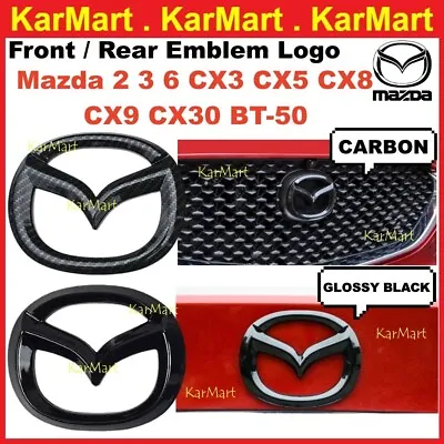 For Mazda Front Grille Rear Trunk Glossy Black Carbon Emblem Cover 3D Garnish • $23.59