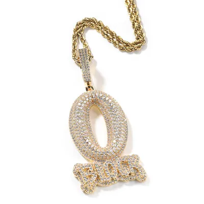 Mens Hip Hop Pendant Chain Necklace O BLOCK ICED 5A+ CZ 18K Gold Silver Plated • $24.51