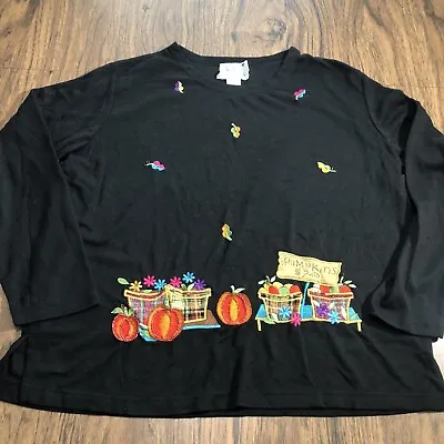 Quacker Factory Halloween Pumpkin Long Sleeve Shirt Black Embellished Fall Leafs • $12