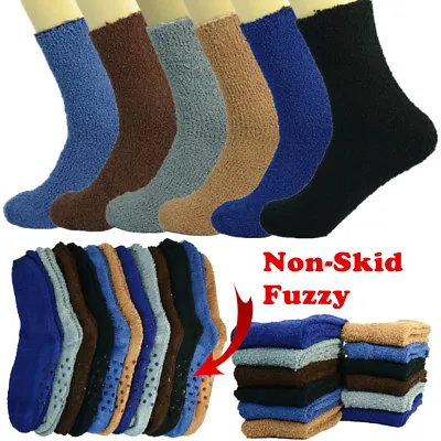 For Men 3-10 Pairs Soft Cozy Fuzzy Socks Non-Skid Solid Home Slipper Size 9-13 • $6.99