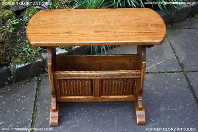 An Old Charm Vintage Carved Oak Magazine Rack Coffee Table Book Wine Phone Stand • £245