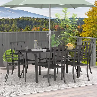 7 Pieces Patio Dining Set 6 Seater Outdoor Table And Chairs W/ Umbrella Hole • £309.99