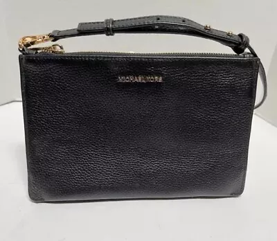 Michael Kors BLACK Cow Leather DOUBLE ZIP Crossbody Shoulder Bag Clutch • $8.99