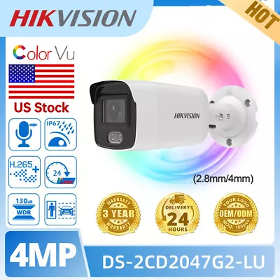 4MP DS-2CD2047G2-LU 24/7 ColorVu Mini Bullet Security IP Camera Audio Mic H.265+ • $118.99