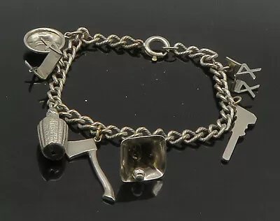 925 Sterling Silver - Vintage Shiny Assorted Charms Chain Bracelet - BT8916 • $89.95