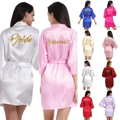 $23.99 • Buy Bride Bridesmaid Robe Kimono Wedding Silk Satin Dressing Gown Sleepwear Bathrobe