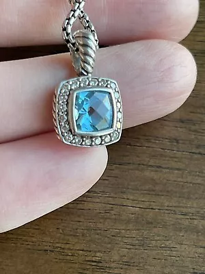 David Yurman 925 Silver Blue Topaz Diamond Pendant Necklace 15.95” • $349