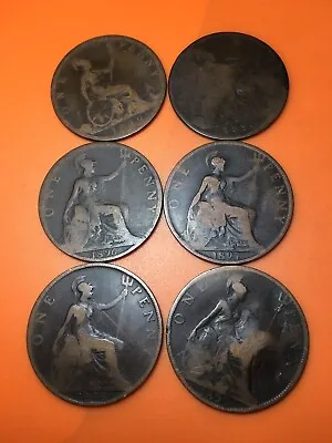 6 Queen Victoria 1d Penny 1889 1890 1896189718981899 Old Rare Pennies Coins • £2.25