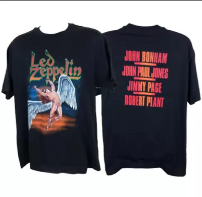 Vtg 1990 Led Zeppelin Classic Rock Band Music Tour T Shirt Gift Fans • $9.49