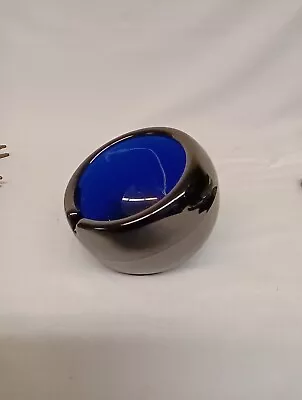 Vintage MCM Viking Art Glass Deep Cobalt Blue Round Orb Sphere Ashtray One Rest • $35