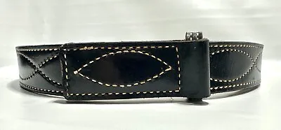 Black Full Grain Leather Mechanics Belt Buckleless Figure 8 Stitching Sz 30 USA • $22.49