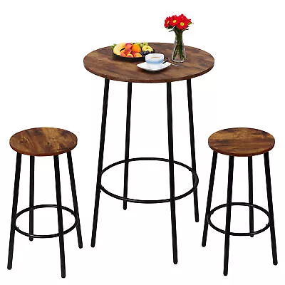 3 Piece Pub Dining Set Counter Height Bar Table And Chairs Easy Assembly Brown • $51.58