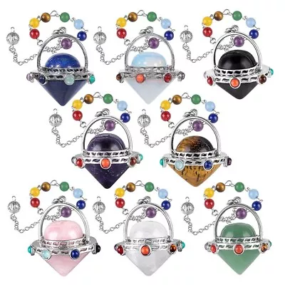 Natural 7 Chakra Healing Crystal Pendulum Alien Spaceship Pendant Reiki Dowsing • $4.40